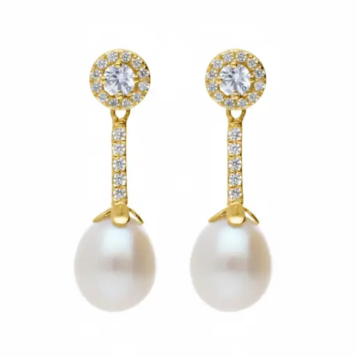 [8408 OA] Pendientes Presión Perla Largos Oro Amarillo